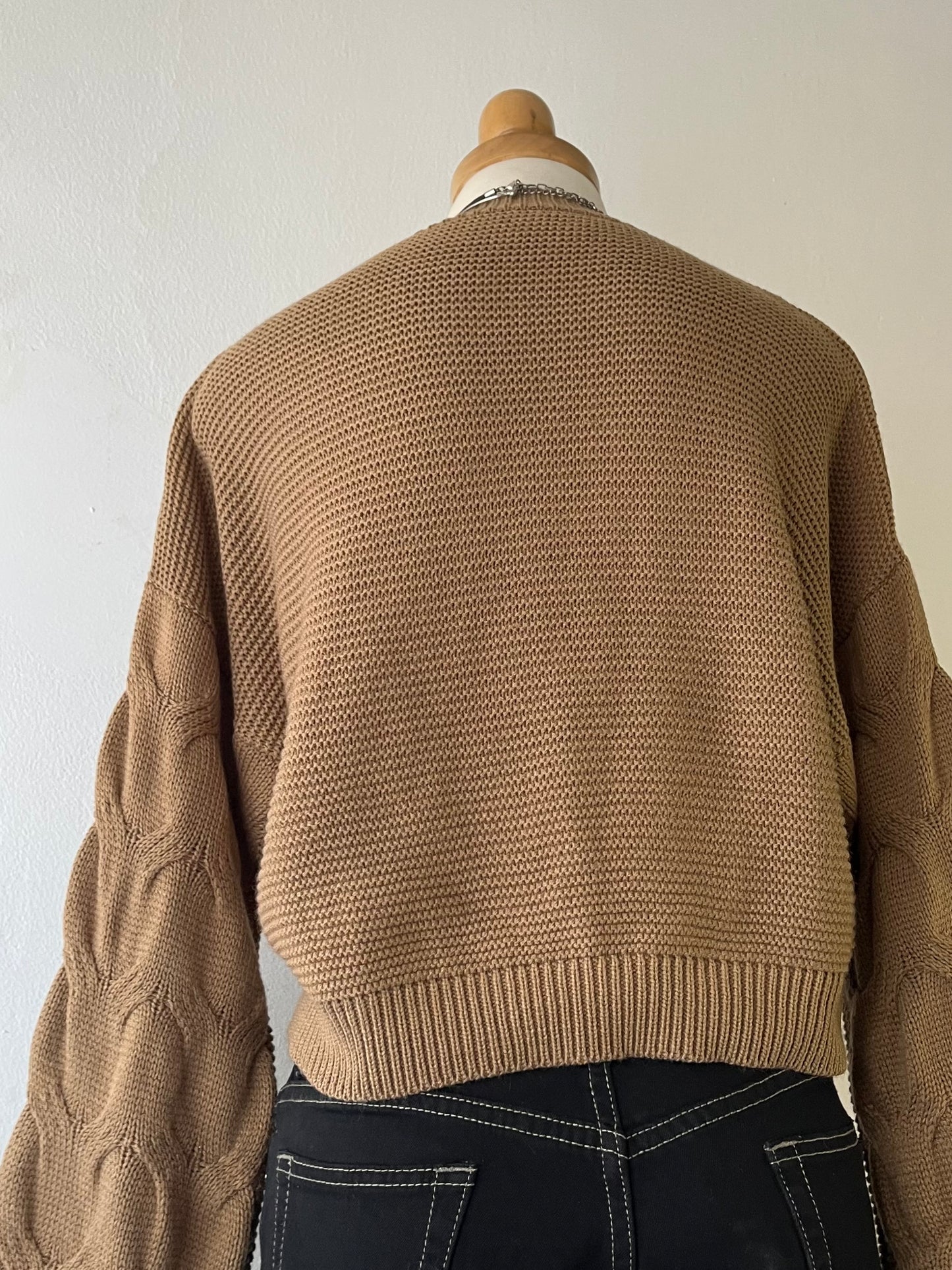 Wide-sleeved braided design sweater