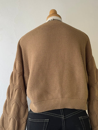 Wide-sleeved braided design sweater