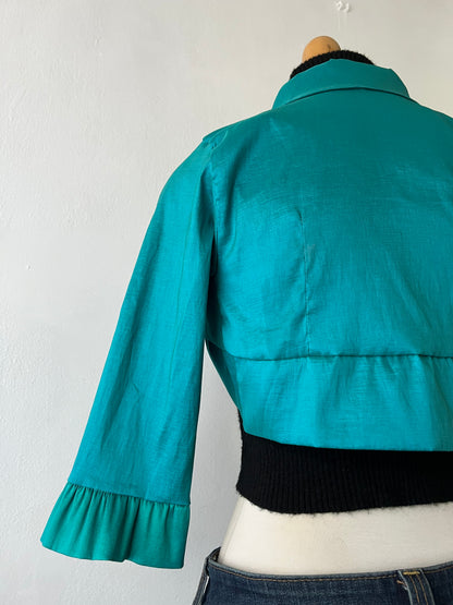 Cobalt Satin Taffeta Cardigan