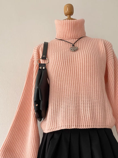 High-neck sweater with wide sleeves