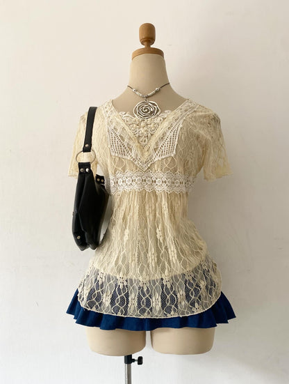 Coquette lace top with pearls