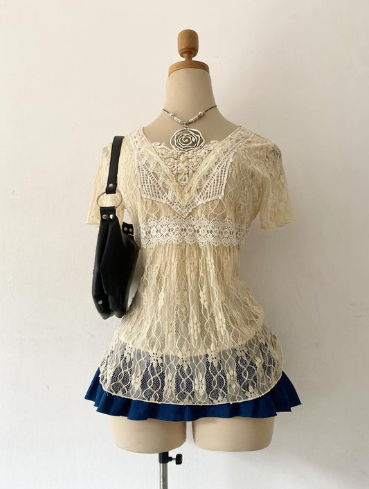 Coquette lace top with pearls