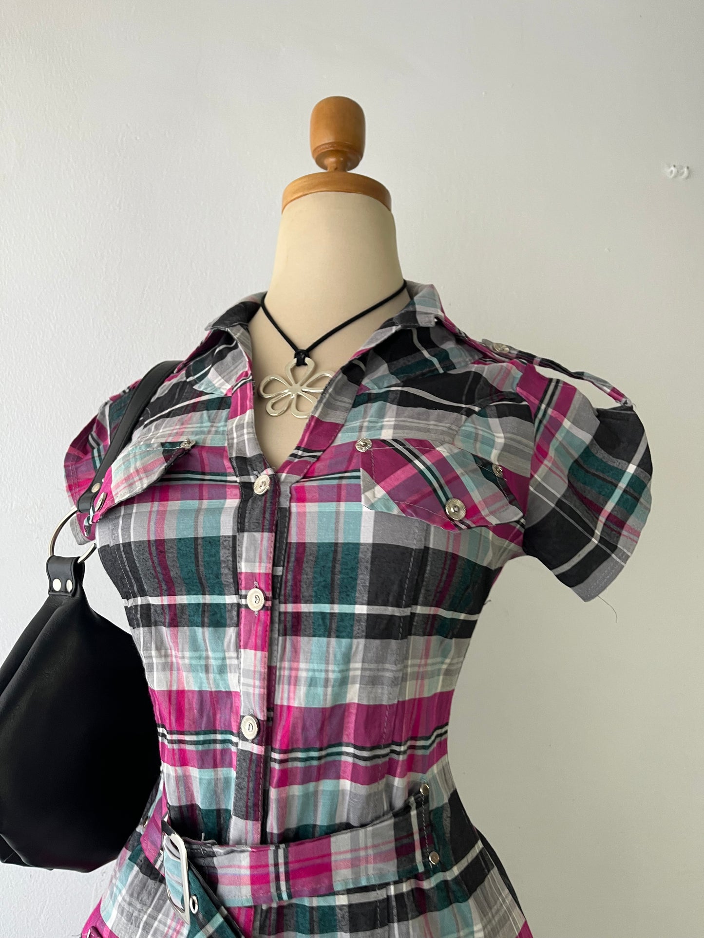 Plaid blouse with belt