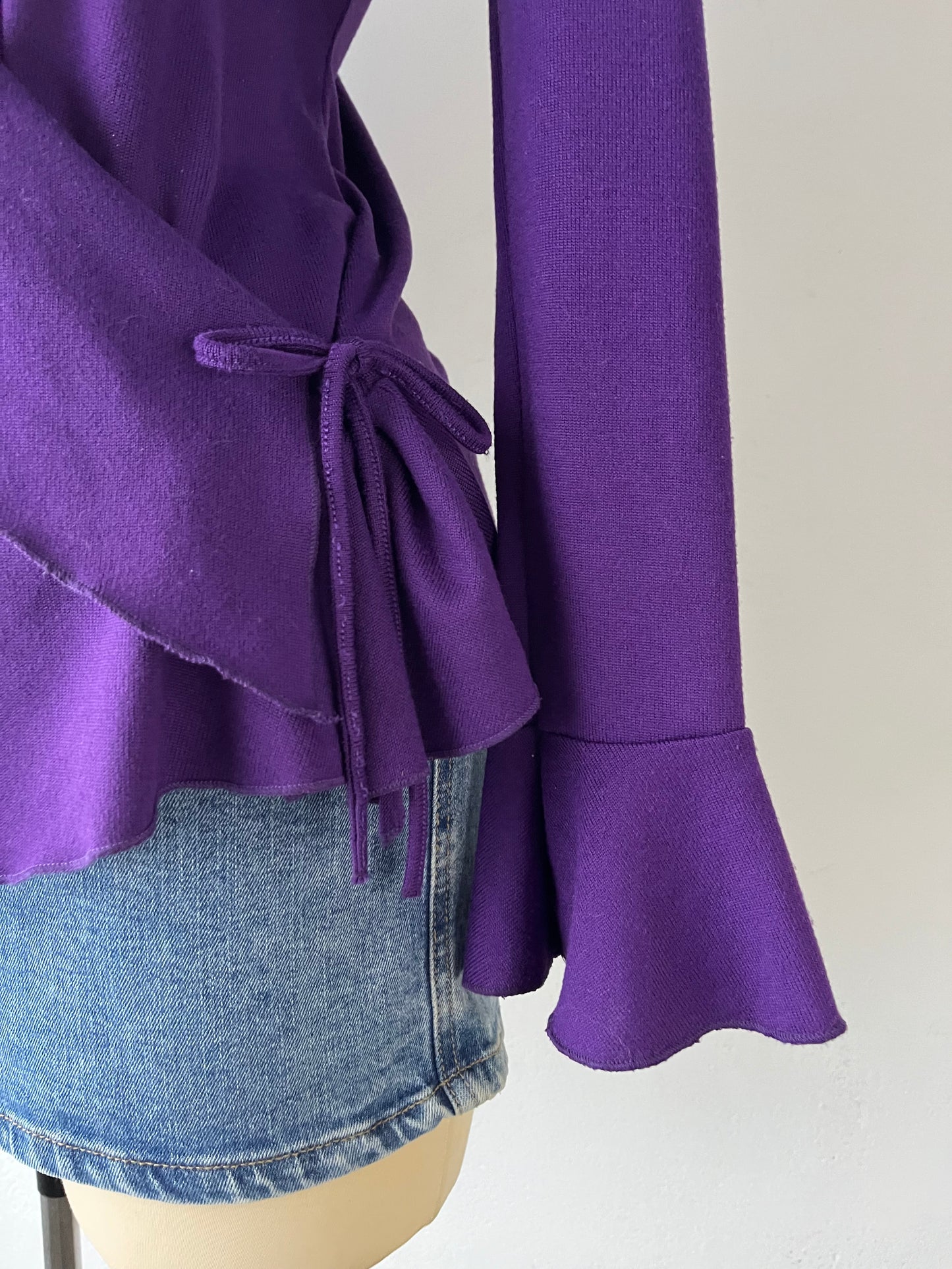Purple wrap blouse with crossover design
