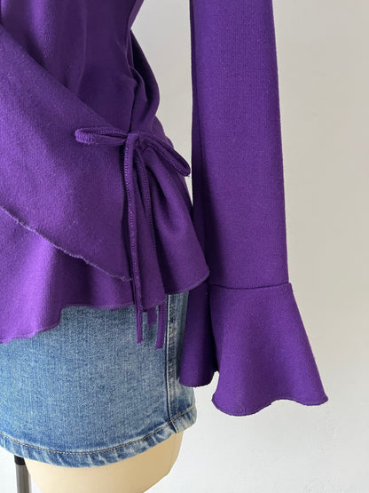 Purple wrap blouse with crossover design