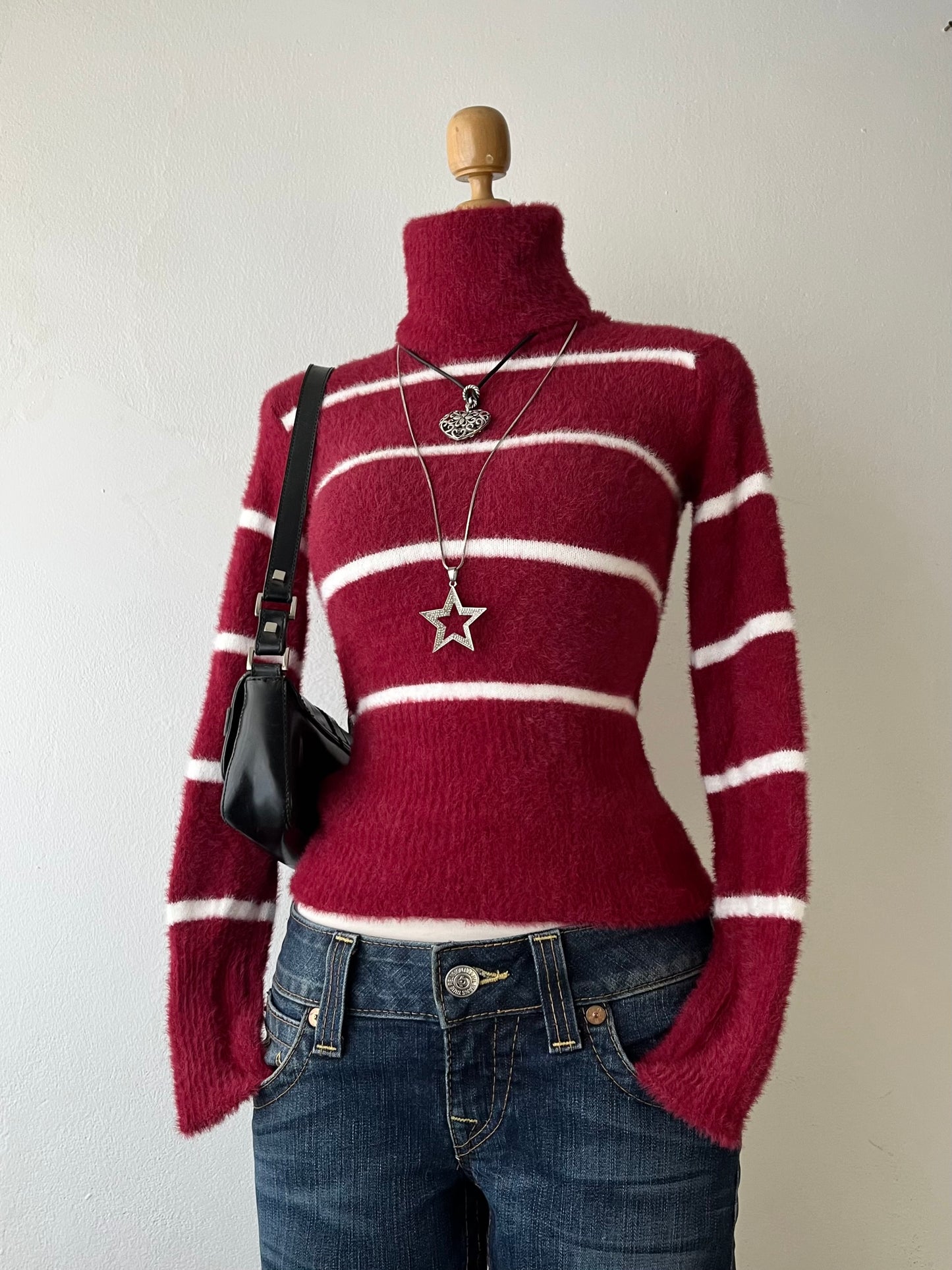 Burgundy striped turtleneck