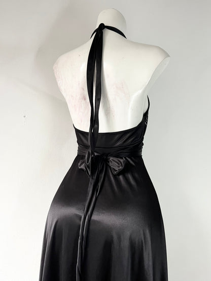 Noir halter dress with adjustable back bow