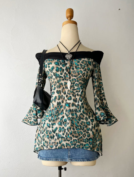 Cheetah print off shoulder top