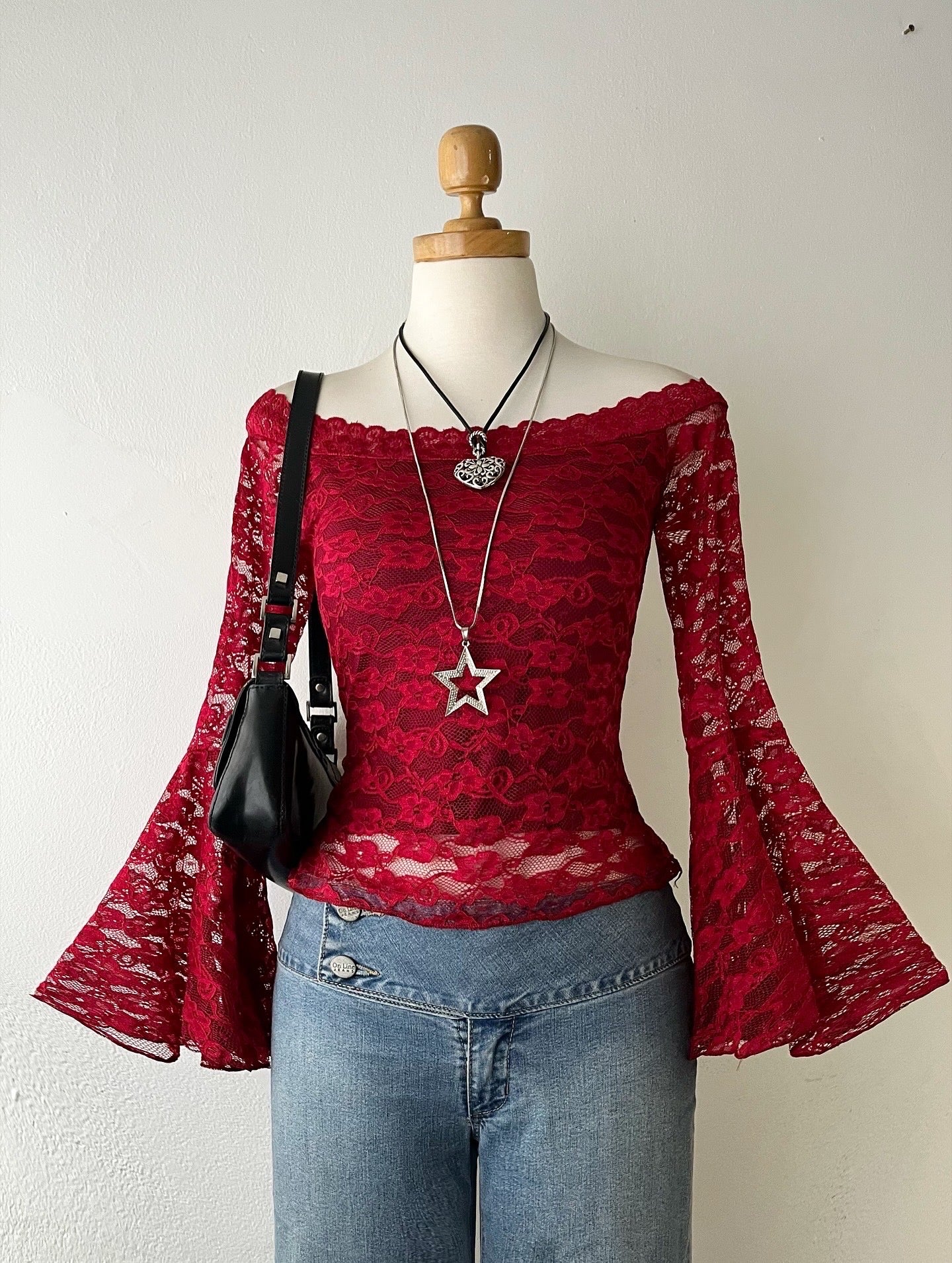 Lace flared sleeve top