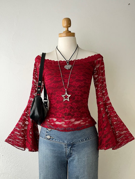 Lace flared sleeve top