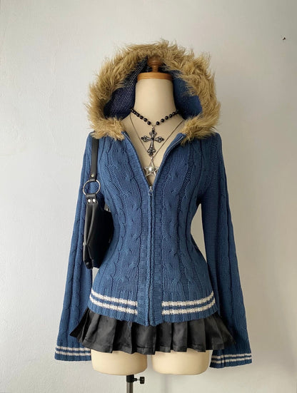 Knitted jacket with hood