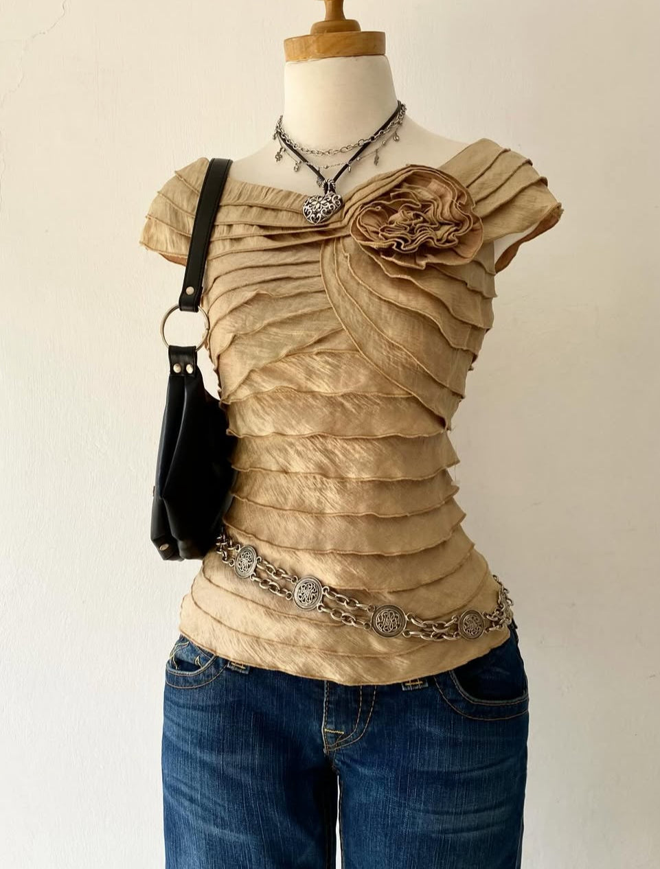 Beige layered top-Size S