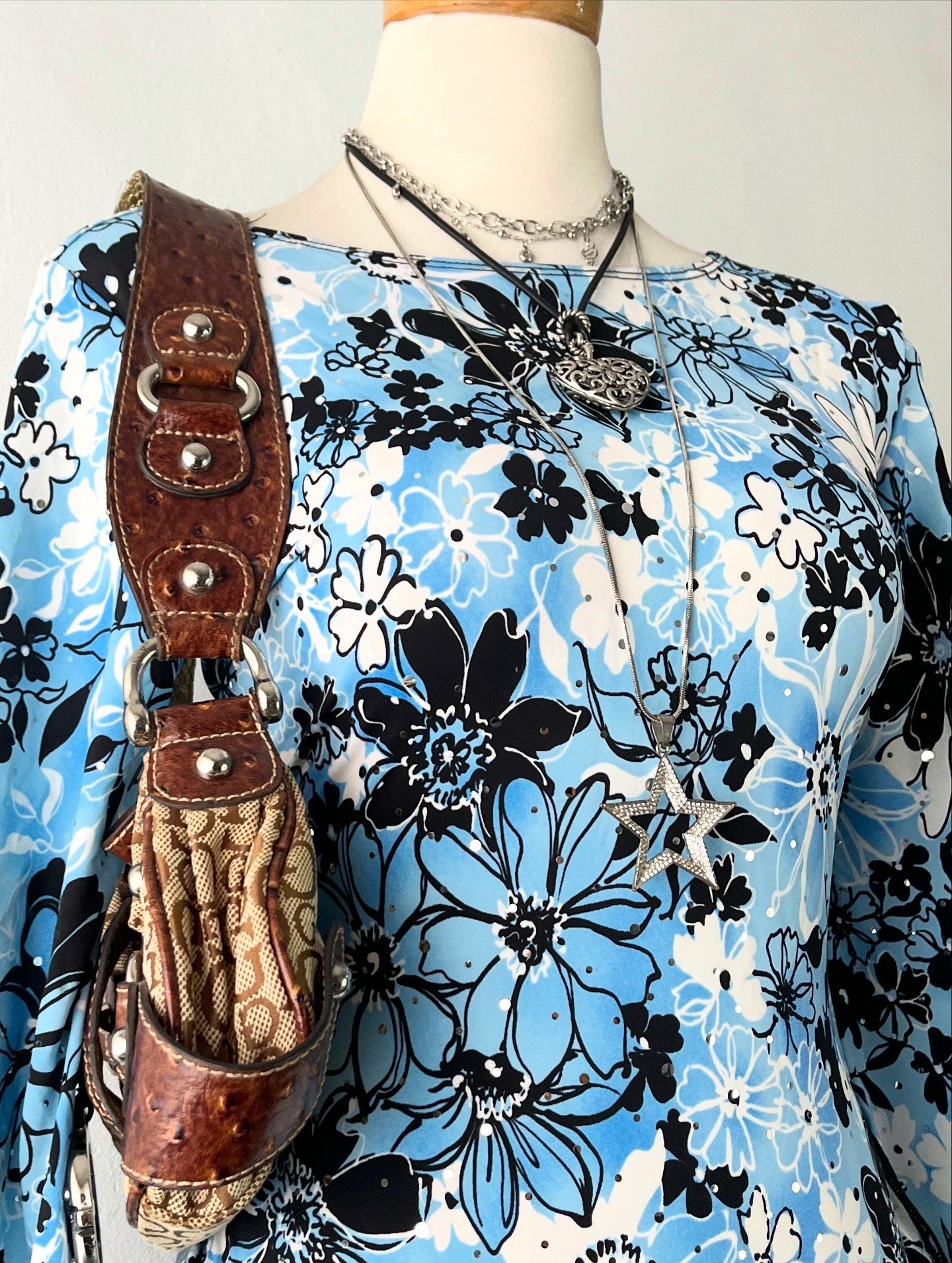 Y2k top with silver appliqués