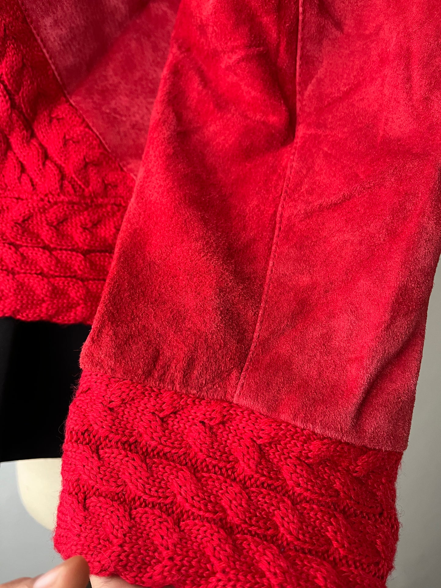 Cable knit and leather suede jacket