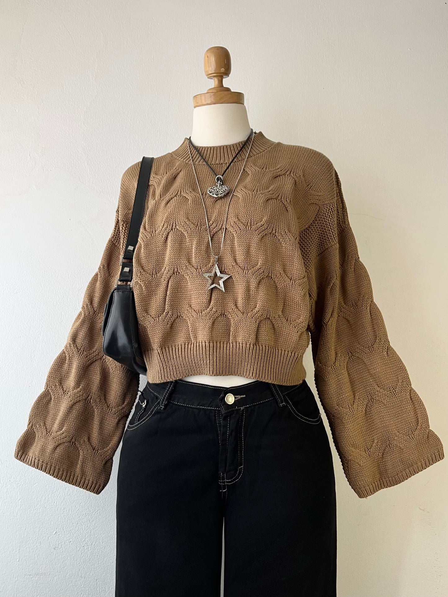 Wide-sleeved braided design sweater