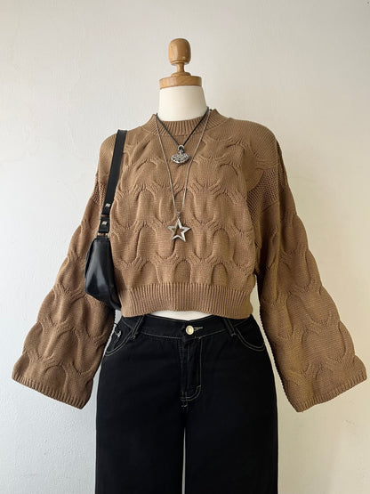 Wide-sleeved braided design sweater