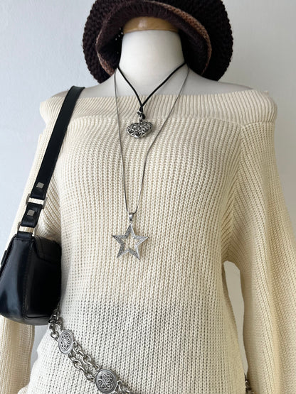 Off shoulder sweater with wide sleeves