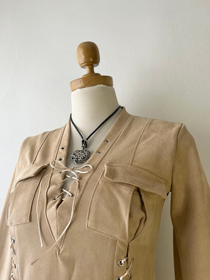 Beige velvet cargo dress