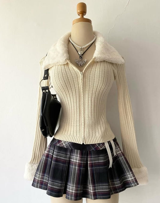 Beige plush cardigan sweater