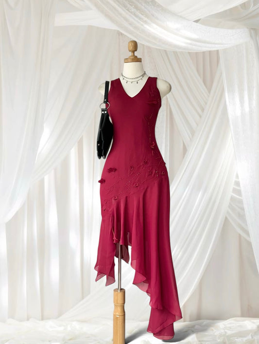 Burgundy asymmetric dress