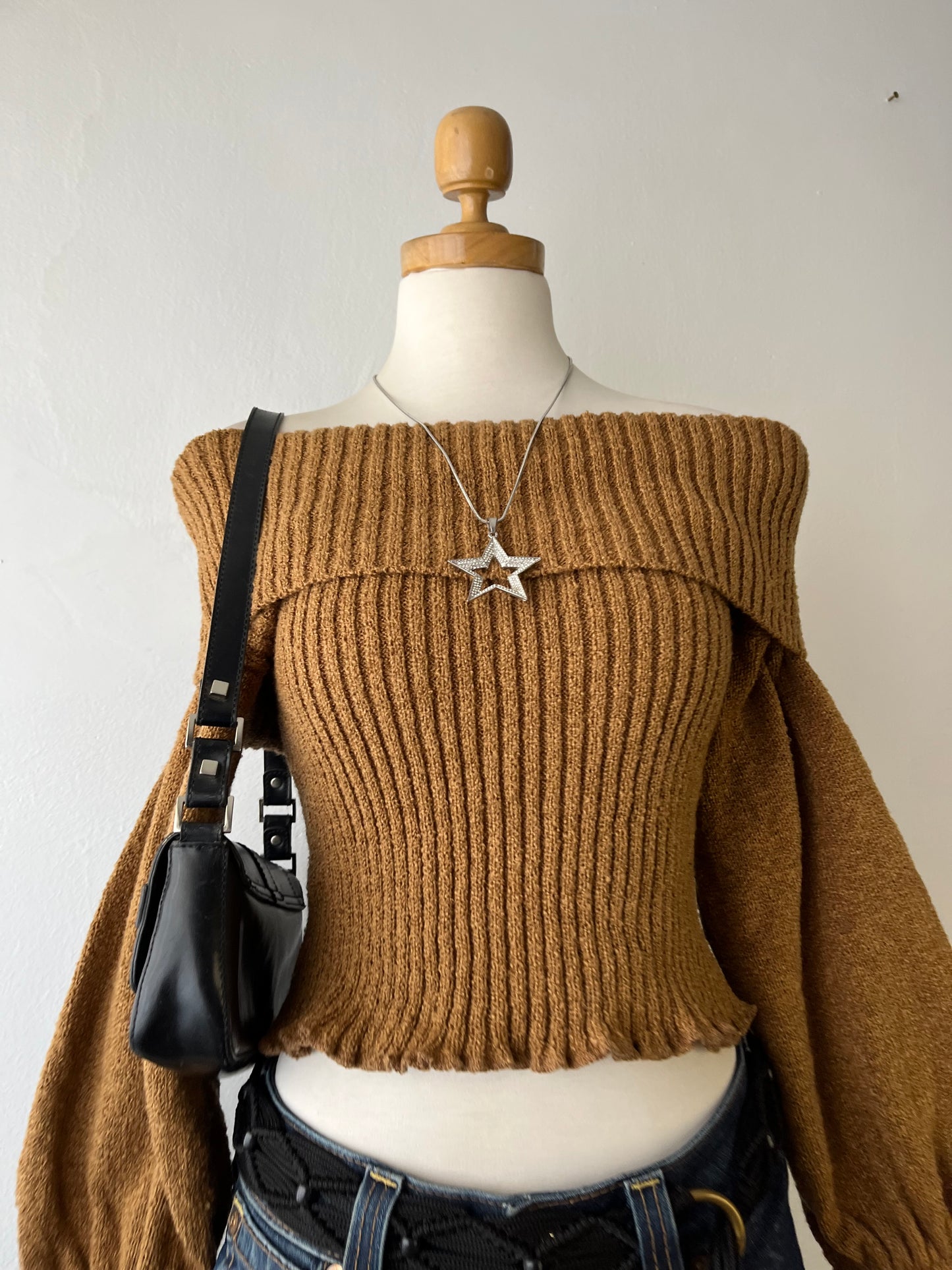 Off shoulder waist sweater