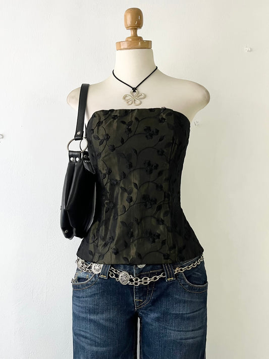 Midnight green corset with floral designs