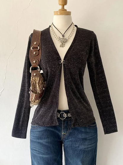 Gray glitter cardigan top