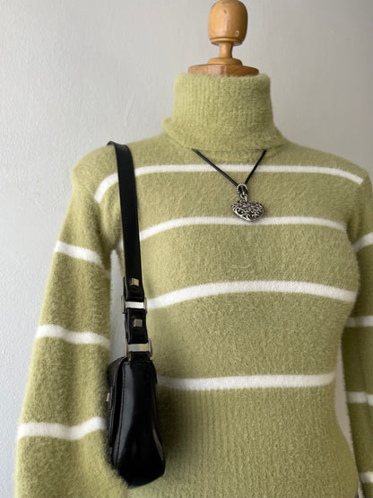 Olive green striped turtleneck sweater