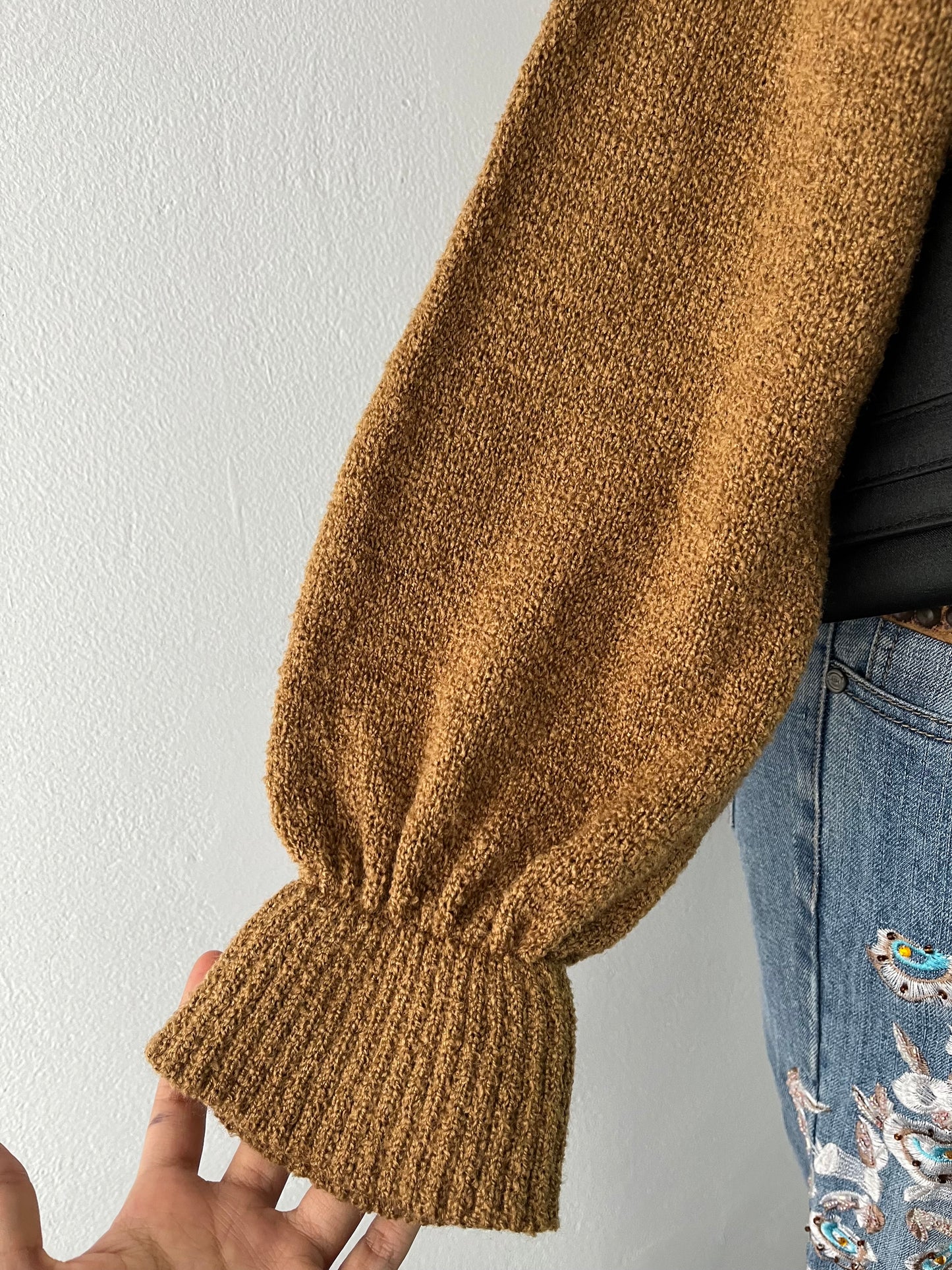 Camel off-shoulder sweater
