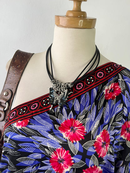 Boho chic floral blouse with one super wide sleeve