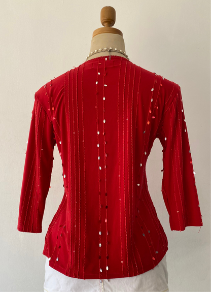 Red top with sequins