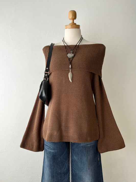 Off-the-shoulder sweater with wide sleeves