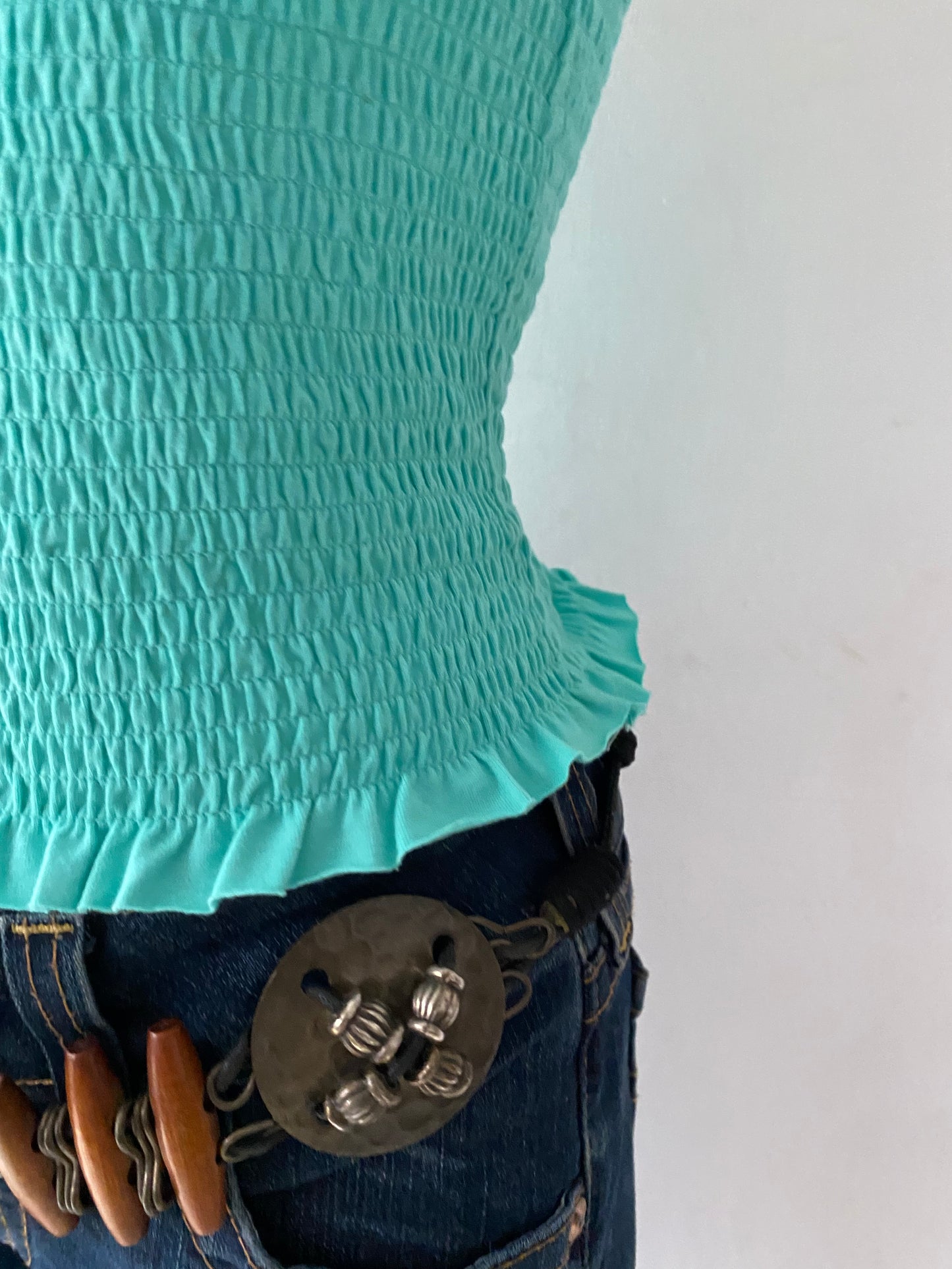 Jade green top with bows