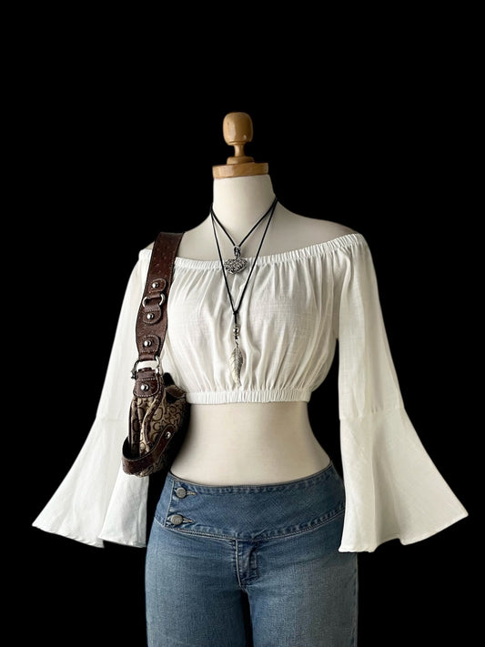 Bell-sleeved off shoulder top