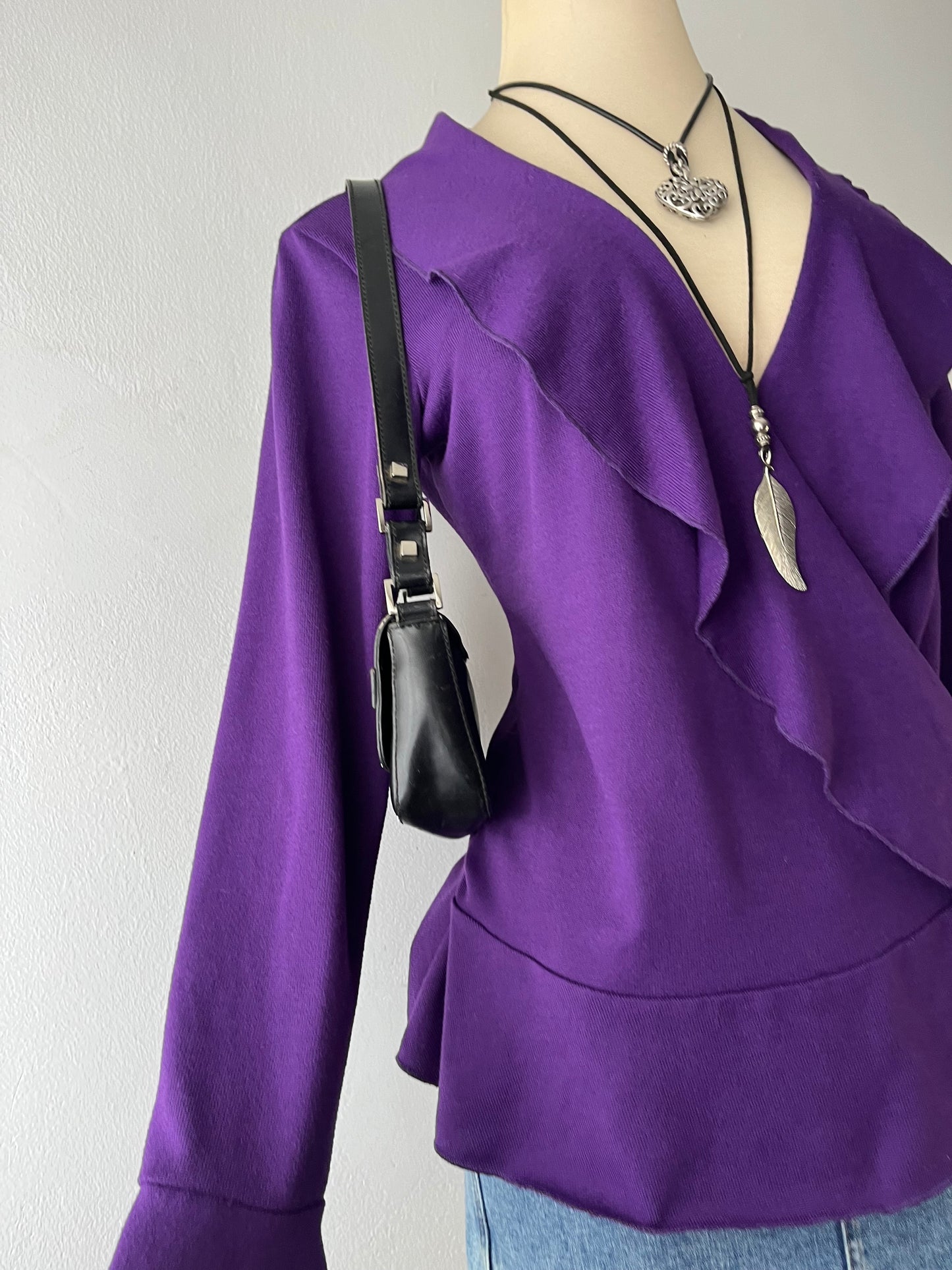 Purple wrap blouse with crossover design