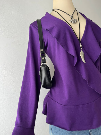 Purple wrap blouse with crossover design