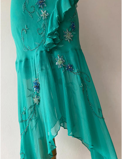Turquoise silk dress with sequins