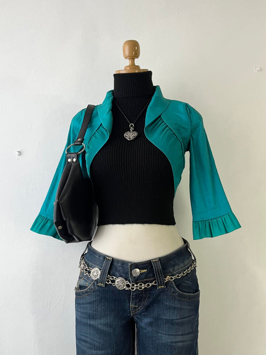 Cobalt Satin Taffeta Cardigan