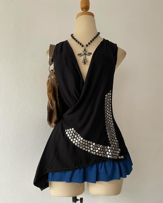 Black top with silver appliqués