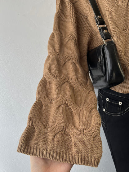 Wide-sleeved braided design sweater