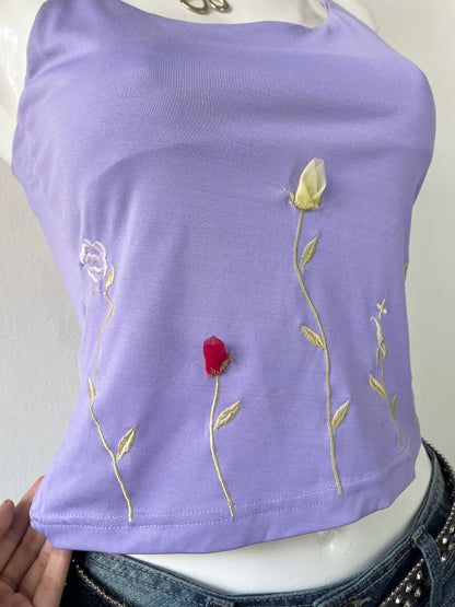 Lilac top with floral embroidery- size S