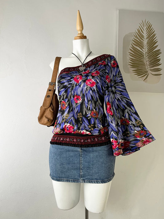 Boho chic one-shoulder top
