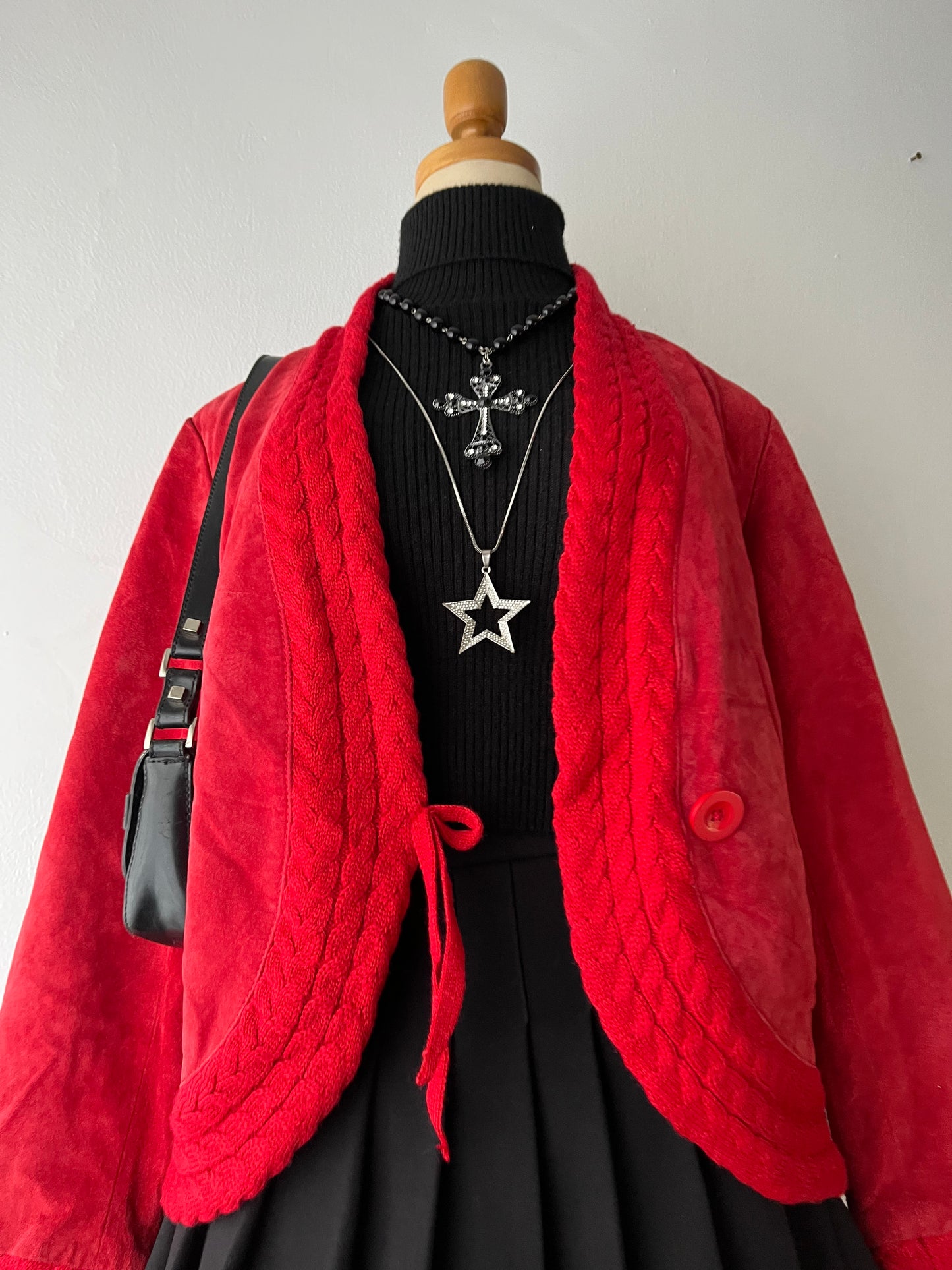 Cable knit and leather suede jacket