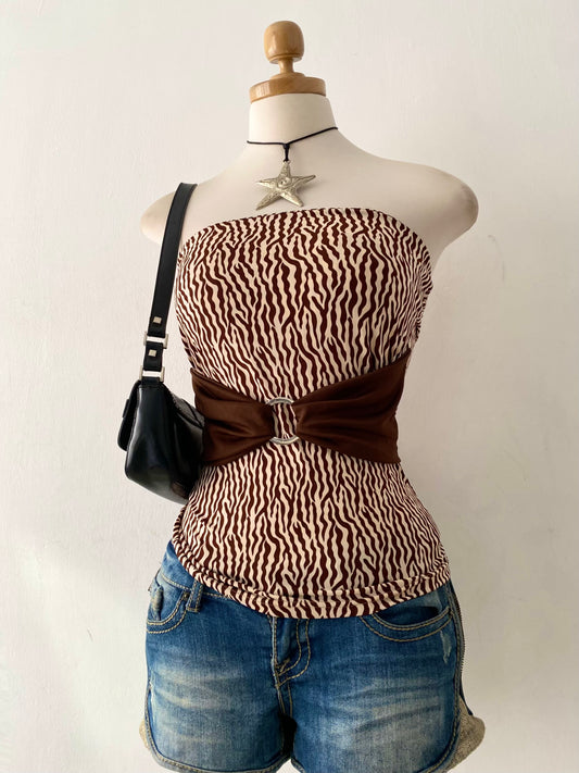 Strapless top with animal print