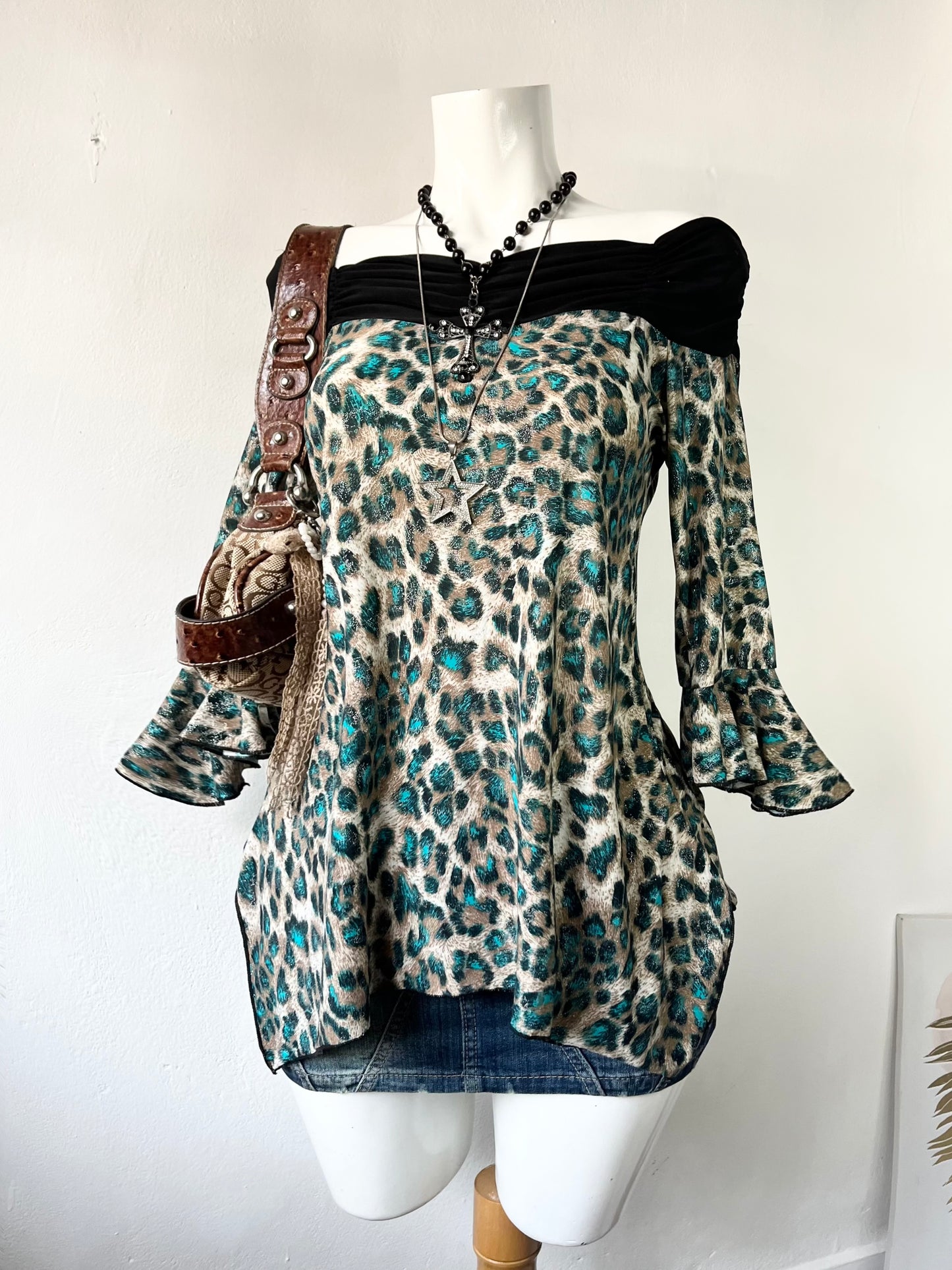 Off shoulder animal print top- size M