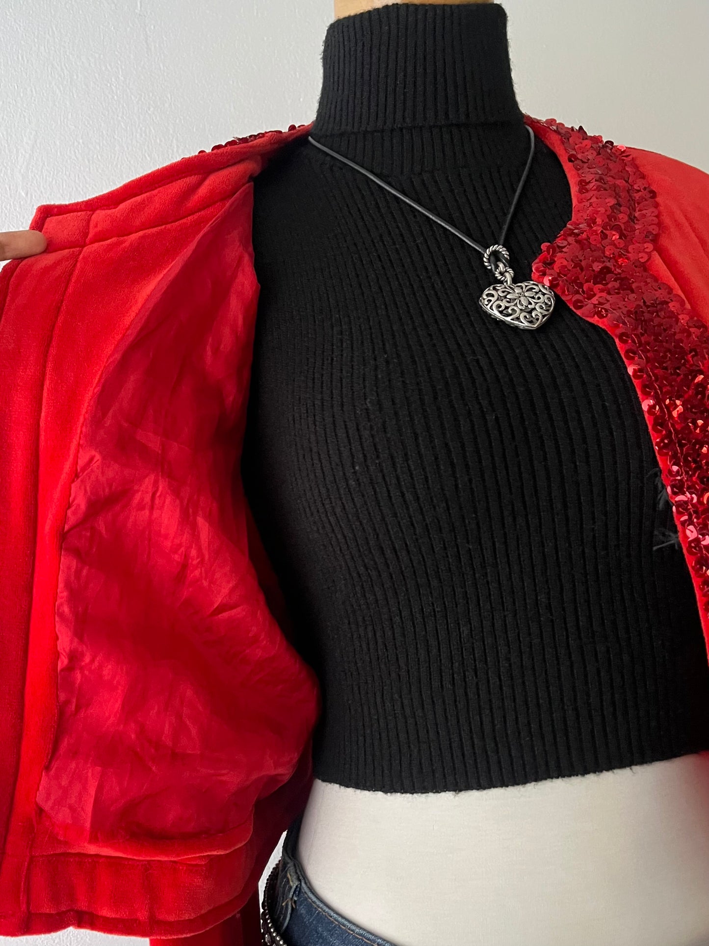 Red cardigan with sequins