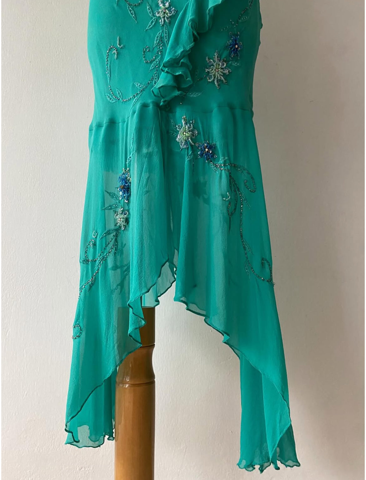 Turquoise silk dress with sequins