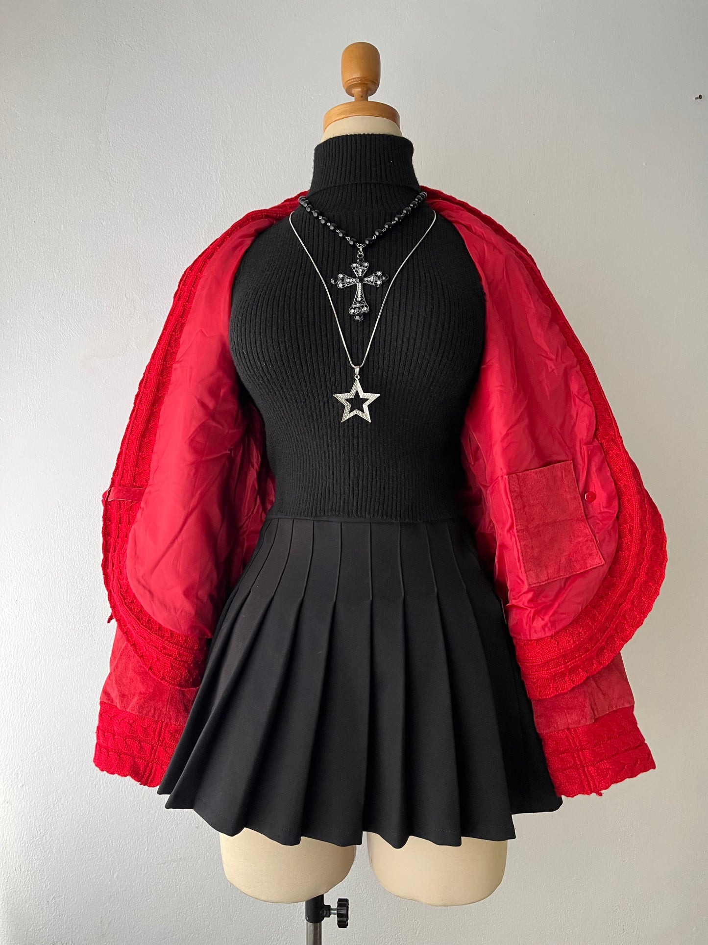 Cable knit and leather suede jacket