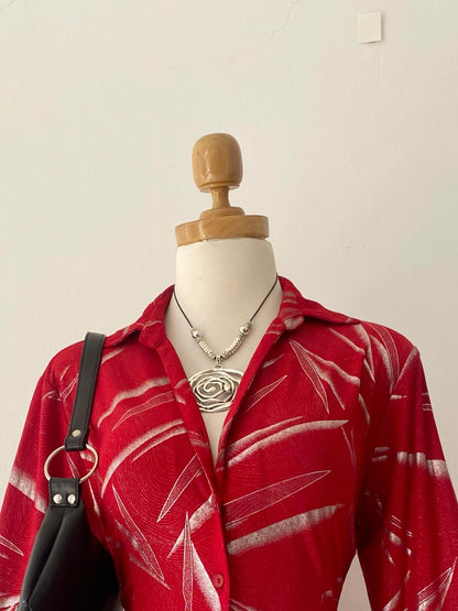 Red blouse with silver sparkles