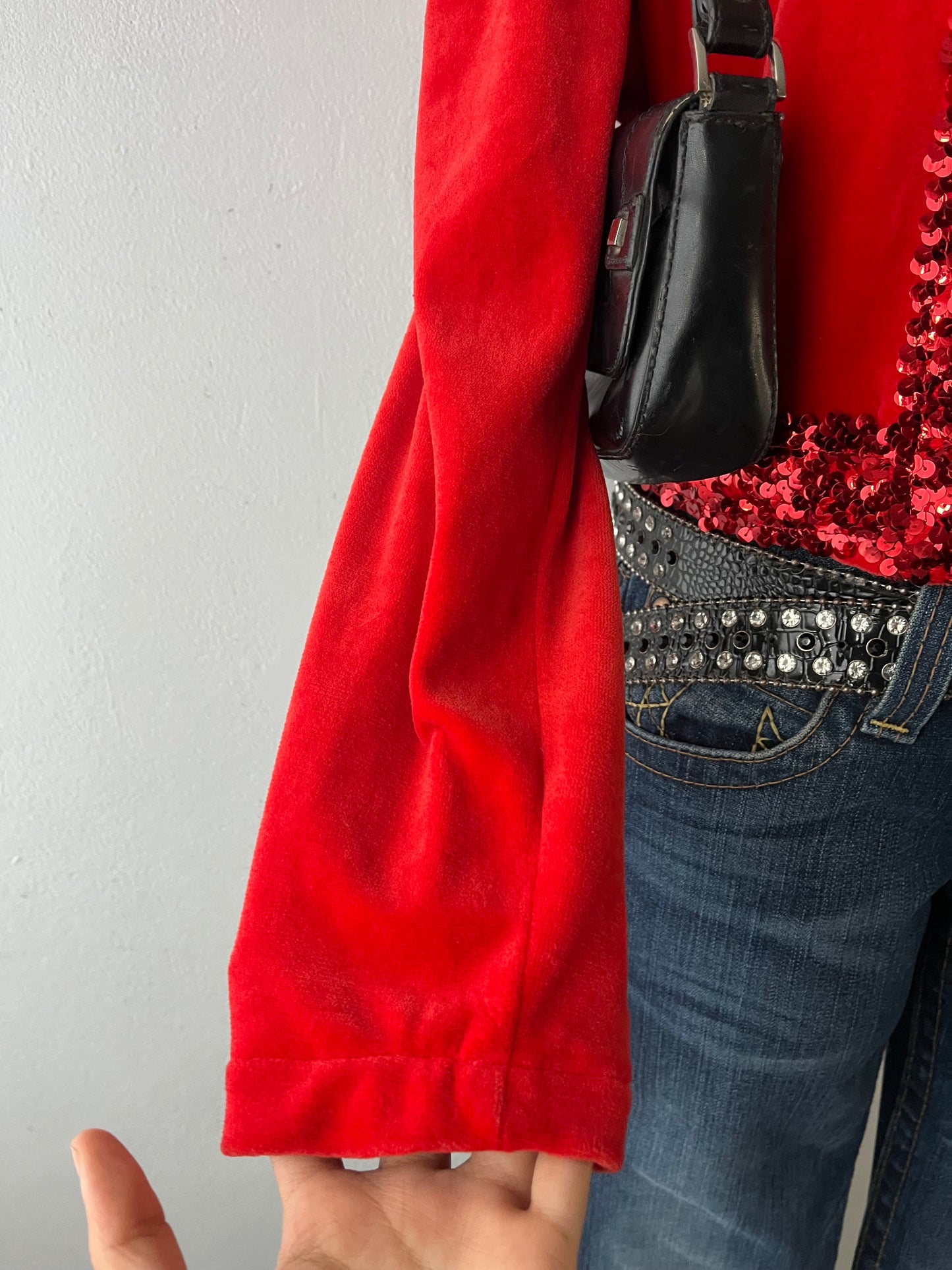 Red cardigan with sequins